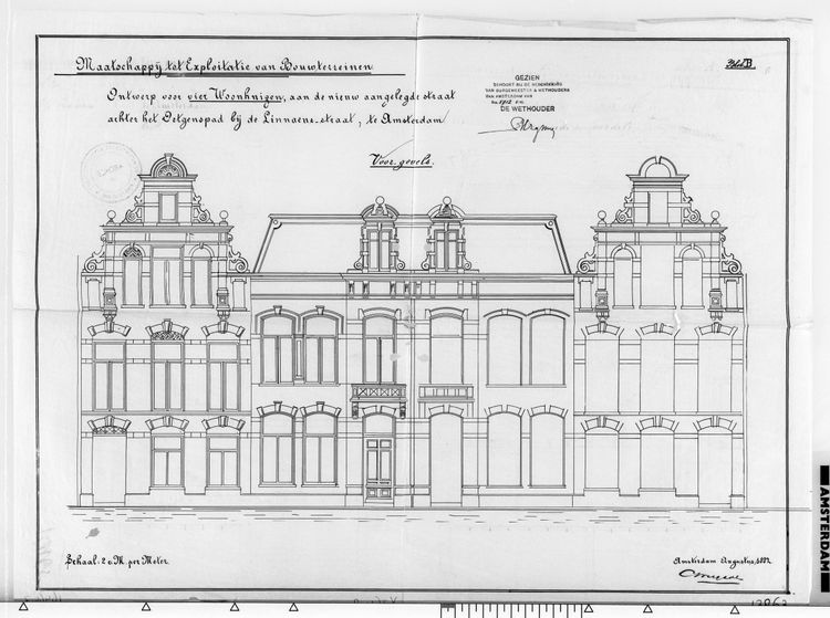Bouwtekening Tweede Oosterparkstraat (Stadsarchief Amsterdam)